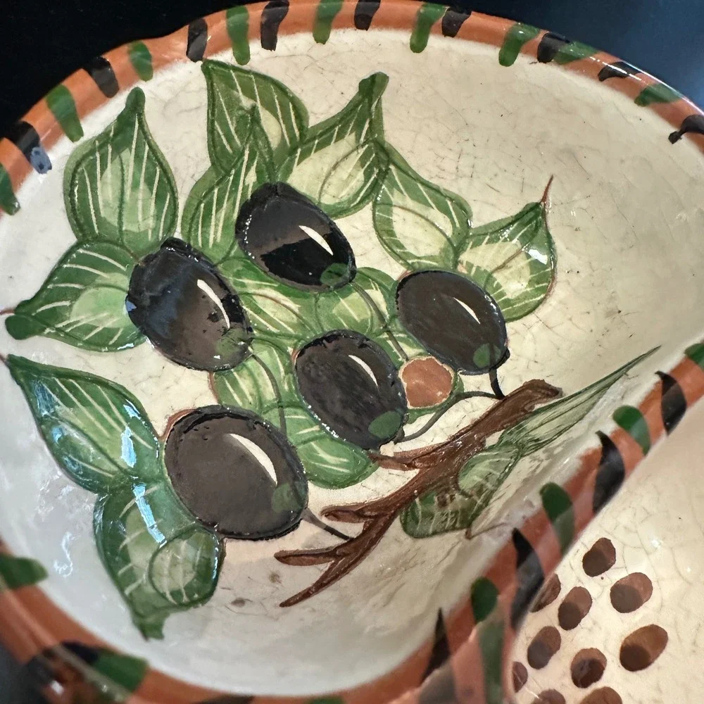 Portugal Hand Painted Terracotta Olive Dish Pit Holder Ceramic Bowl 5.5in
